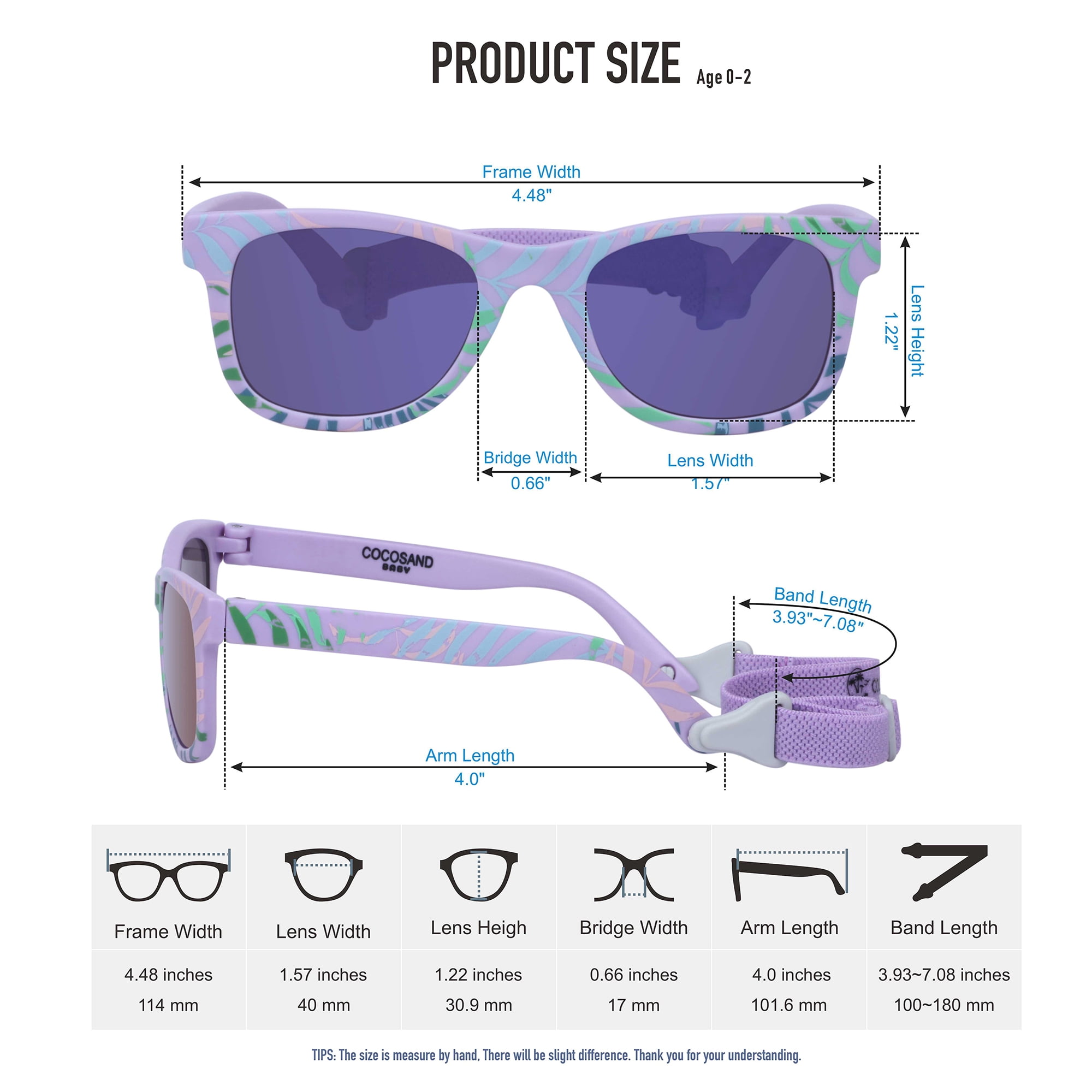 COCOSAND Baby Sunglasses with Strap Square Frame UV400 for Infant Toddler Boys Girls Age 0-24 Months, 2-Pack