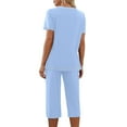 thumbnail image 4 of ameIAEA Capri Sets Women 2 Piece Outfits Vacation Color Block Short Sleeve Shirt Tops Cropped Pants Pajamas Set, 4 of 5