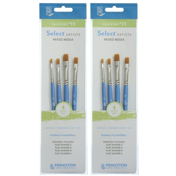 Princeton Select Artiste Brush Set No. 11, Synthetic Bristles, Short Handle Mixed Media Paintbrush, Jewel Blue, 4 Per Set, 2 Sets