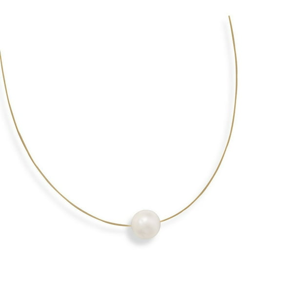 16 Inch 24 Karat Gold Plated 925 Sterling Silver Necklace With a 13mm White Freshwater Cultured Pearl Jewelry Gifts for