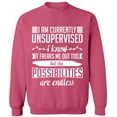 thumbnail image 2 of OXI Crewneck Sweatshirt - I am Currently Unsupervised, Basic Casual Sweatshirts for Men's and Women Fleece Sweatshirt Long Sleeve - Safety Pink Large, 2 of 2