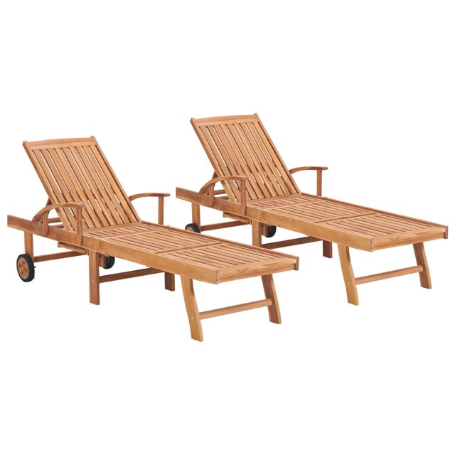 vidaXL Chaises Longues 2 Pcs en Bois de Teck Massif