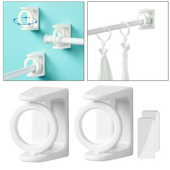 AFQH 2Pcs Curtain Rod Brackets Holder Self Adhesive No Drilling Hook For Home