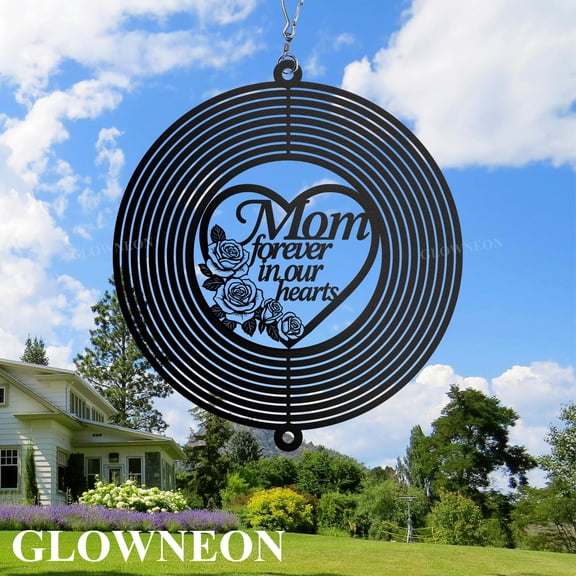 GLOWNEON Mom Memorial Wind Spinner, Personalized Hanging Outdoor Metal Garden Tribute