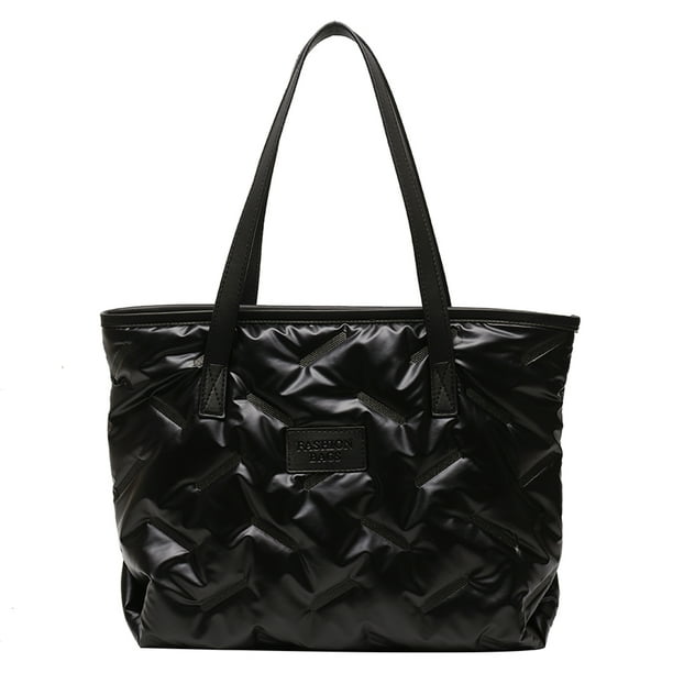 Bolso Hombro Nailon Suave Gran Capacidad para Mujer Bolso Acolchado Algodón para El (negro)