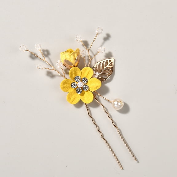 Nvzi -b Bridal Flower Wedding Hair Pins Crystal Pearl Hair Combs Clips Headpiece Gold Wedding Hair Accessories Jewelry with Rhinestone for Brides Bridesmaids Women Girls (Yellow)