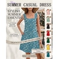 thumbnail image 4 of Women's Summer Square Neck Sleeveless Dress with Pockets, Monet Garden Casual A-Line Mini Sundress, Beach Vacation Tank Dress, Size 2XL, 4 of 7