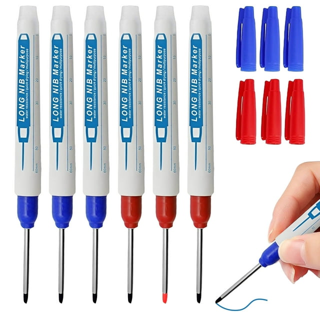 Transemion 6pcs/set Deep Hole Marker Pens Long Nib Permanent Marking Tool For Carpentry Projects Premium 1Set