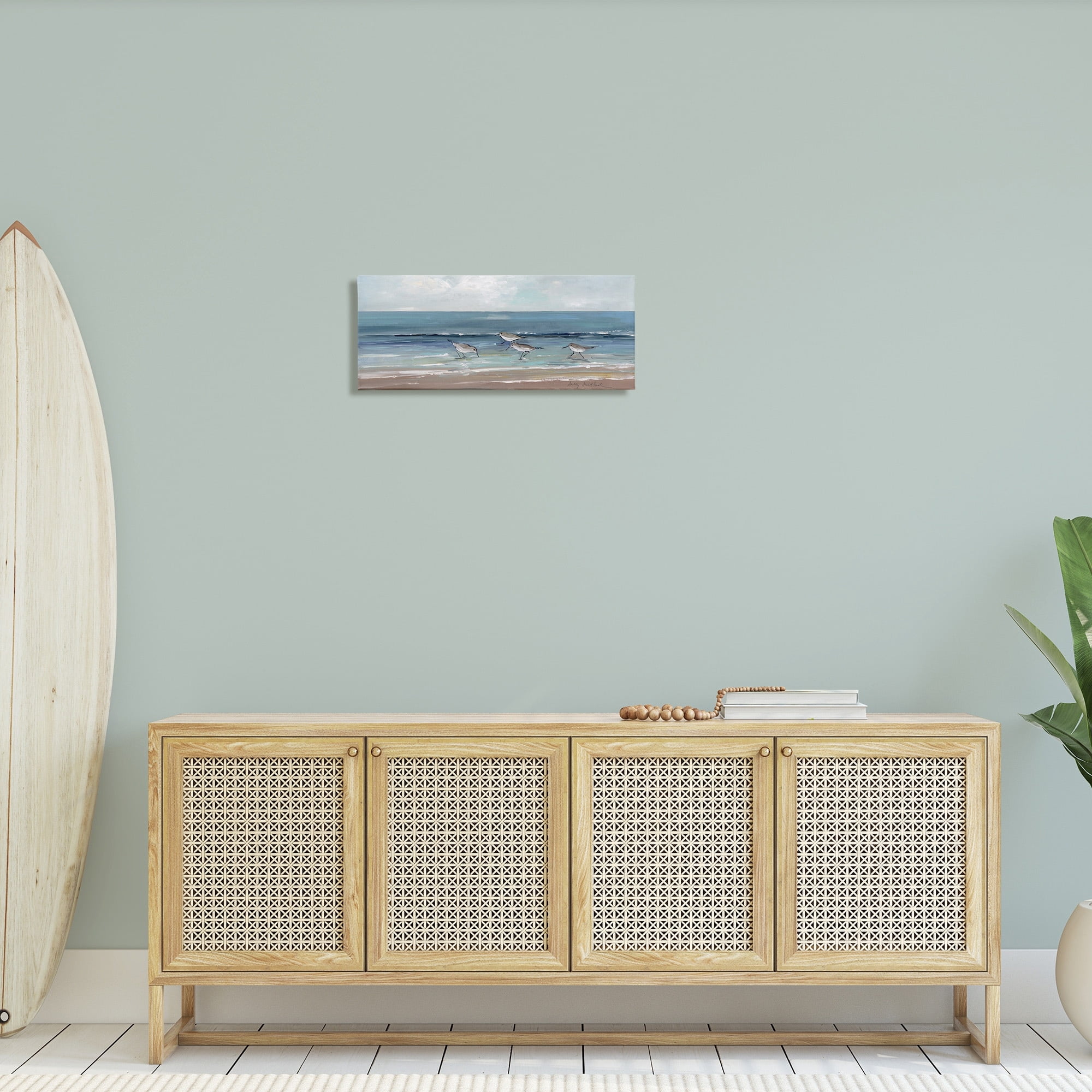 Stupell Industries Sandpipers Birds Cloudy Sky Beach Shore Painting, 24 x 10, Design by Sally Swatland