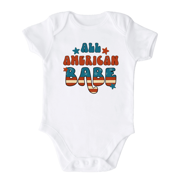 All American Babe Baby Bodysuit, Newborn Outfit, Baby Clothes, Gift for Children 0-3m White