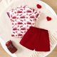 thumbnail image 4 of Odeerbi 6M-4Y Niños Niñas Verano San Valentín Trajes Caballero Algodón Traje Formal Vestido Manga Corta Camisa Cintura Elástica Pantalones Cortos Conjunto de Dos Piezas, 4 of 8