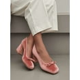 thumbnail image 6 of TOP MODA Women Block Heel Pumps Classic Square Toe Dress Shoes Bow ELBA-88 Pink Mauve Velvet Suede 5.5, 6 of 6