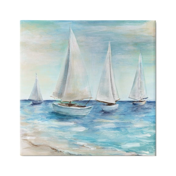 Stupell Industries Sailboats Floating Peacefully Daytime Beach Shoreline Painting Painting Gallery Wrapped Canvas Print Wall Art, Design by Marilyn Dunlap