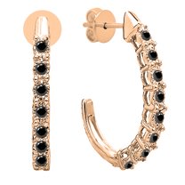 Dazzlingrock Collection Round Black Diamond Fancy J Shaped Classic Pushback Hoop Earrings for Women (0.15 ctw, Color Black, Clarity Opaque) in 10K Rose Gold