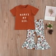 thumbnail image 2 of Douhoow 2Pcs Little Girls Outfits Sweet Style Short Sleeve Letter Top Floral Flared Trousers, 2 of 9