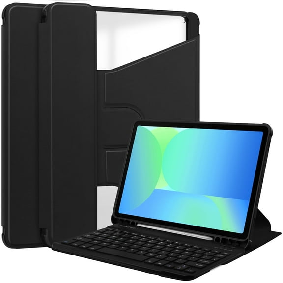 Tablet Case for Samsung Galaxy TAB S9 FE 10.9 inch /Tab S10 FE 11 inch with Pen Holder, 360 Degree Rotating Folding Folio Ultra-Thin PU Leather Stand Case Cover, Auto Wake/Sleep, Black