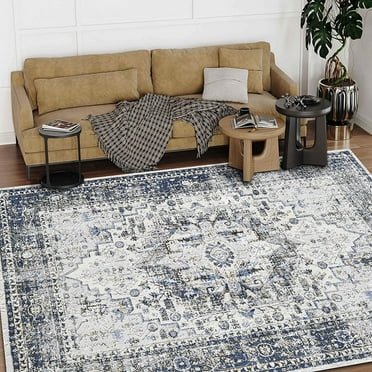 HR Bohemian Rugs Boho abrash Rugs Traditional Theme Gray Navy Blue Bone and Multi Color Luxury Livingroom Carpet Thick Pile and Ultra Soft Non-Shedding Rug