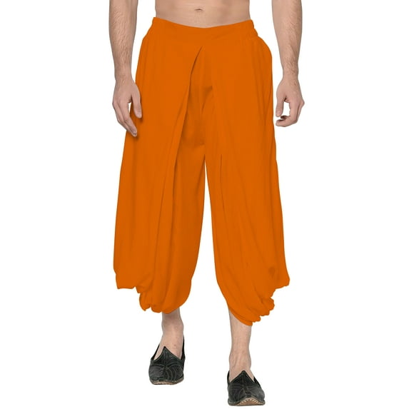 eloria Men's Dhoti Indian Men's Rayon Dhoti Aladdin Style Pants, Color: Orange | Free Size