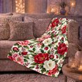 thumbnail image 6 of Red Pink Botanical Flannel Blanket for Botanical Art Fans, Sofa and Living Room Home Decor Housewarming Gift with Soft Painterly Layered Bloom Sofa Garden Scene Motif, 6 of 9