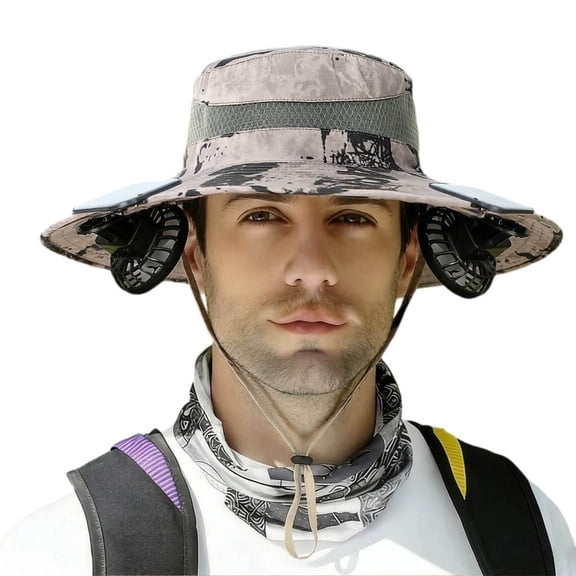 Mens Sun Hat Wind Outdoor Sun Hat with Solar Powered On Fan Hat