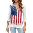 thumbnail image 4 of Women's Patriotic Star Print 250th Anniversary USA Shirt V-Neck Button 3/4 Sleeve T-Shirt, 4 of 6