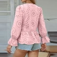 thumbnail image 4 of MIXUE Boho Tops For Women Summer Solid Color V Neck Long Sleeve Lace Hollow Out Blouse Cardigan T Shirts Holiday Wear,Pink,M, 4 of 5