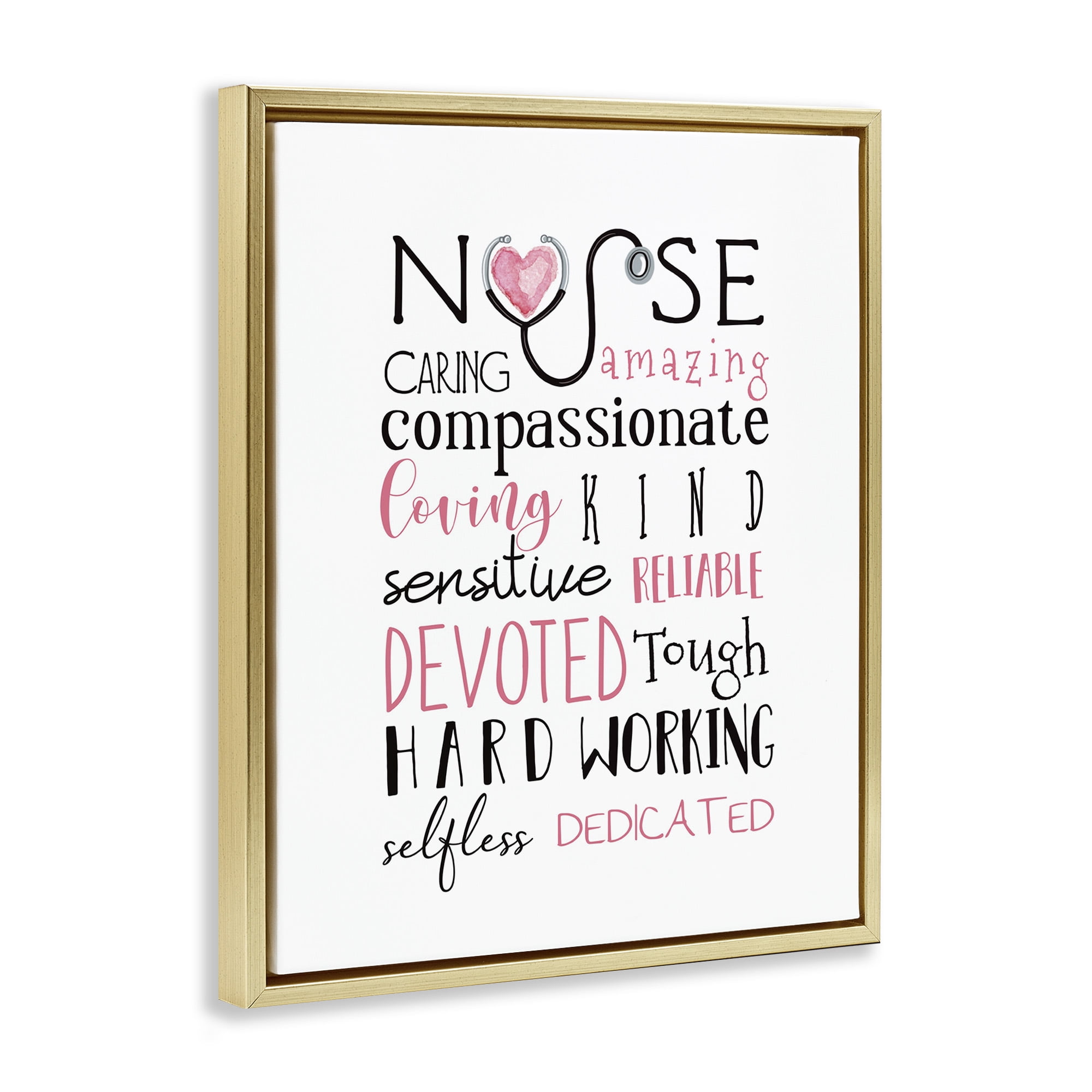 Stupell Industries Nurse Inspirational Healthcare Gratitude Typography Painting Gold Floater Framed Canvas Art Print Wall Art, 17 x 21