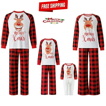 

Christmas Pajamas for Family-Family Christmas Pjs Matching Sets Cartoon Elk Letter Print Plaid