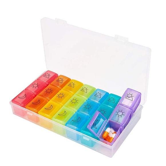 Amdohai Boîte de Rangement en Plastique Organisateur de Pilules 7 Jours 3 Fois par Jour Hebdomadaire avec 21 Compartiments Grande Portable 20x11x4cm