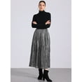 thumbnail image 3 of Unique Bargains Women Metallic Glitter High Waist Flared Plaeted Midi Skirt L Silver, 3 of 6