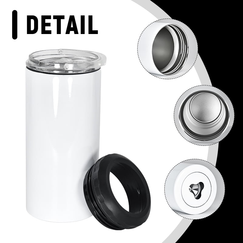 5 in 1 16oz sublimation can cooler Stainless Steel Insulated white blank can holder with beer bottle opener on bottom
