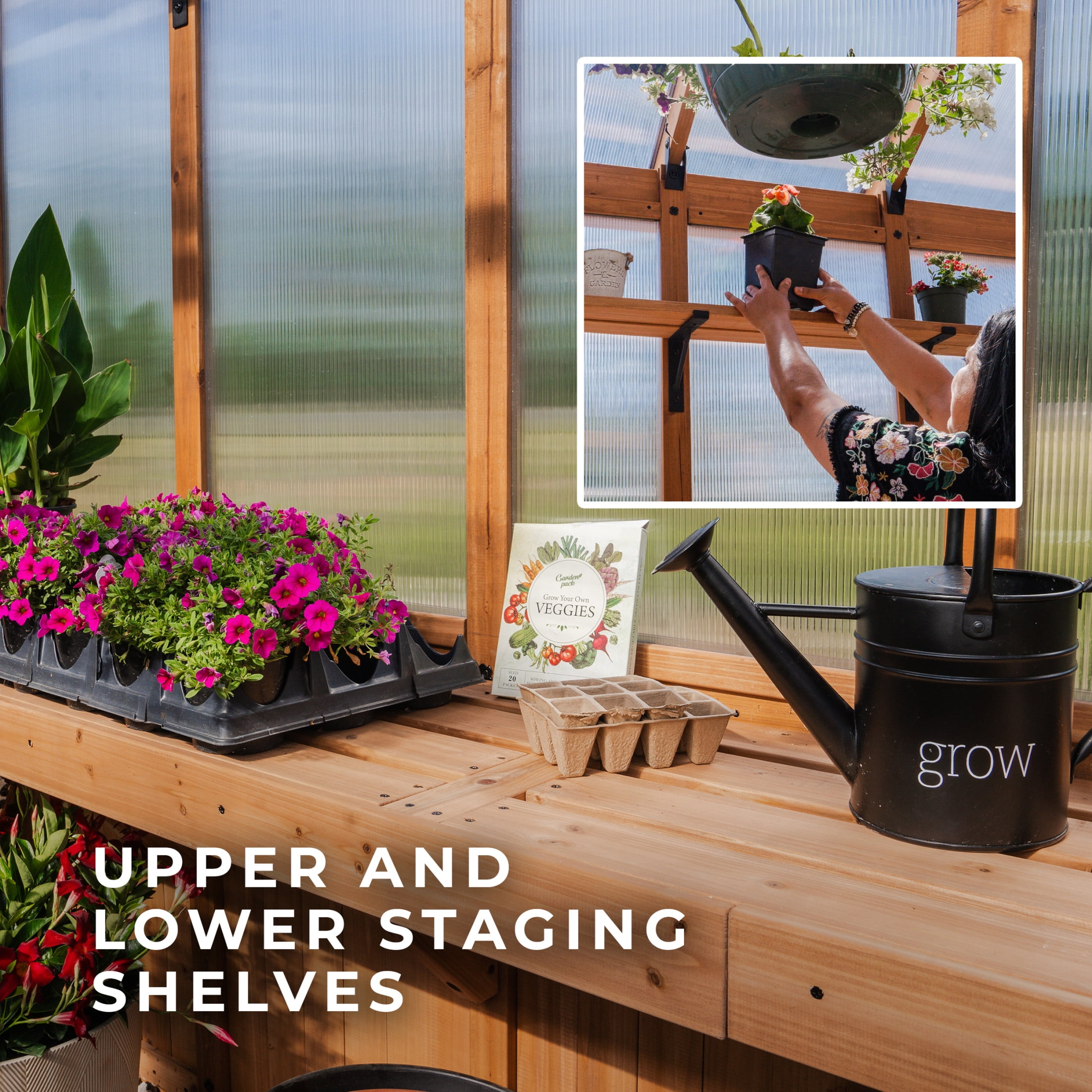 Backyard Discovery Bellerose XL 13'x11' Cedar Wood and Polycarbonate Greenhouse, Pergola