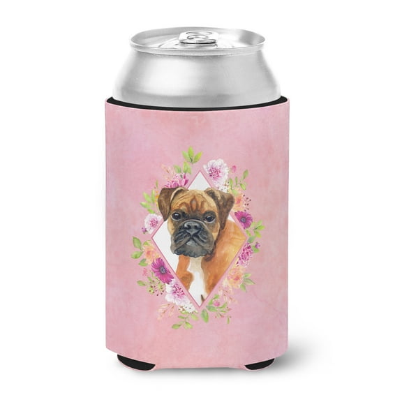 German Boxer Pink Flowers Can or Bottle Hugger