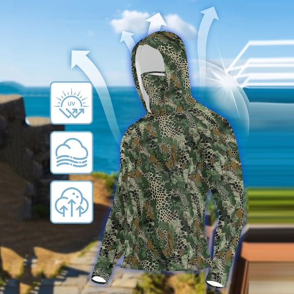 Xdegoge Women's Forest Terrain Camo Performance Fishing Hoodie UV Protection Long Sleeve Sun Shirt Moisture Wicking Athletic Tops Hunting Gear