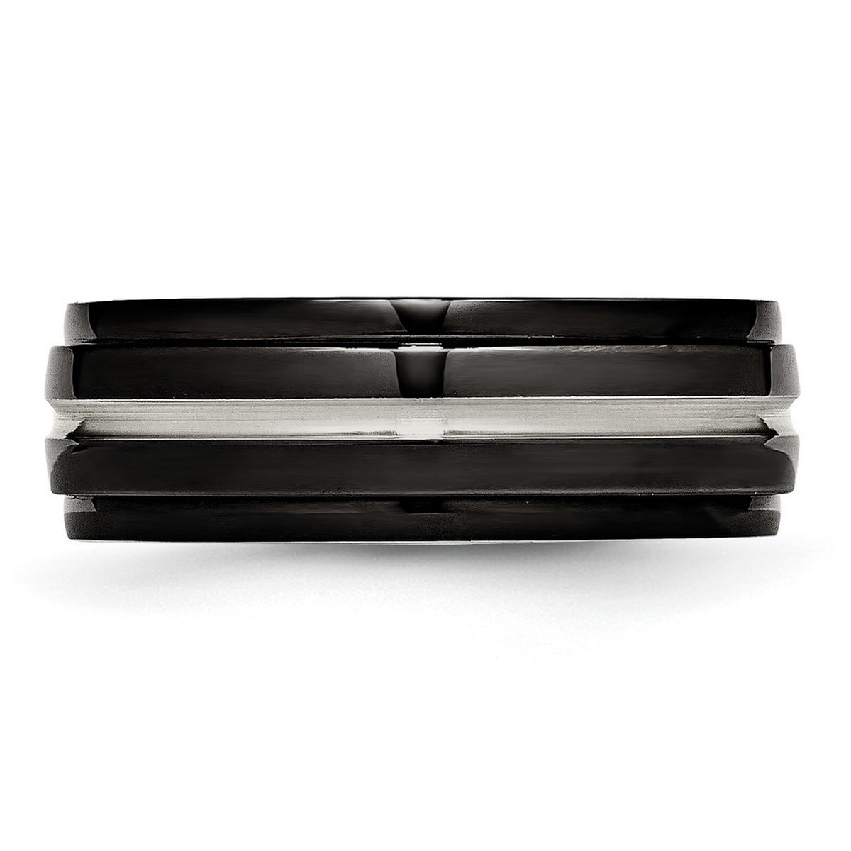 8mm Stainless Steel Polished Black Ip Ridged Edged Ring Size 8.5 Ring for Women