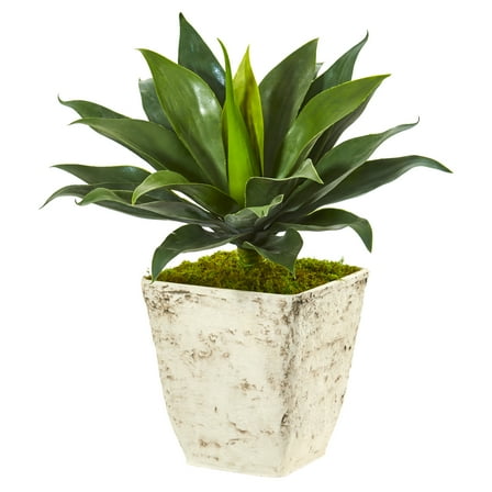 Nearly Natural 26in. Large Agave Artificial Plant in Country White Planter