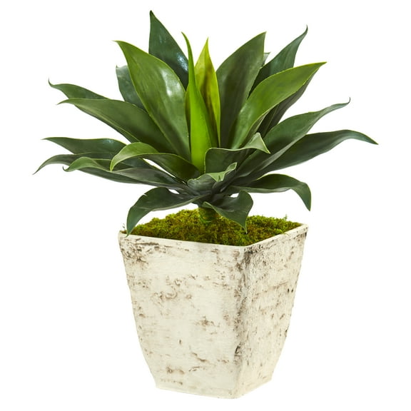 Nearly Natural 26in. Large Agave Artificial Plant in Country White Planter