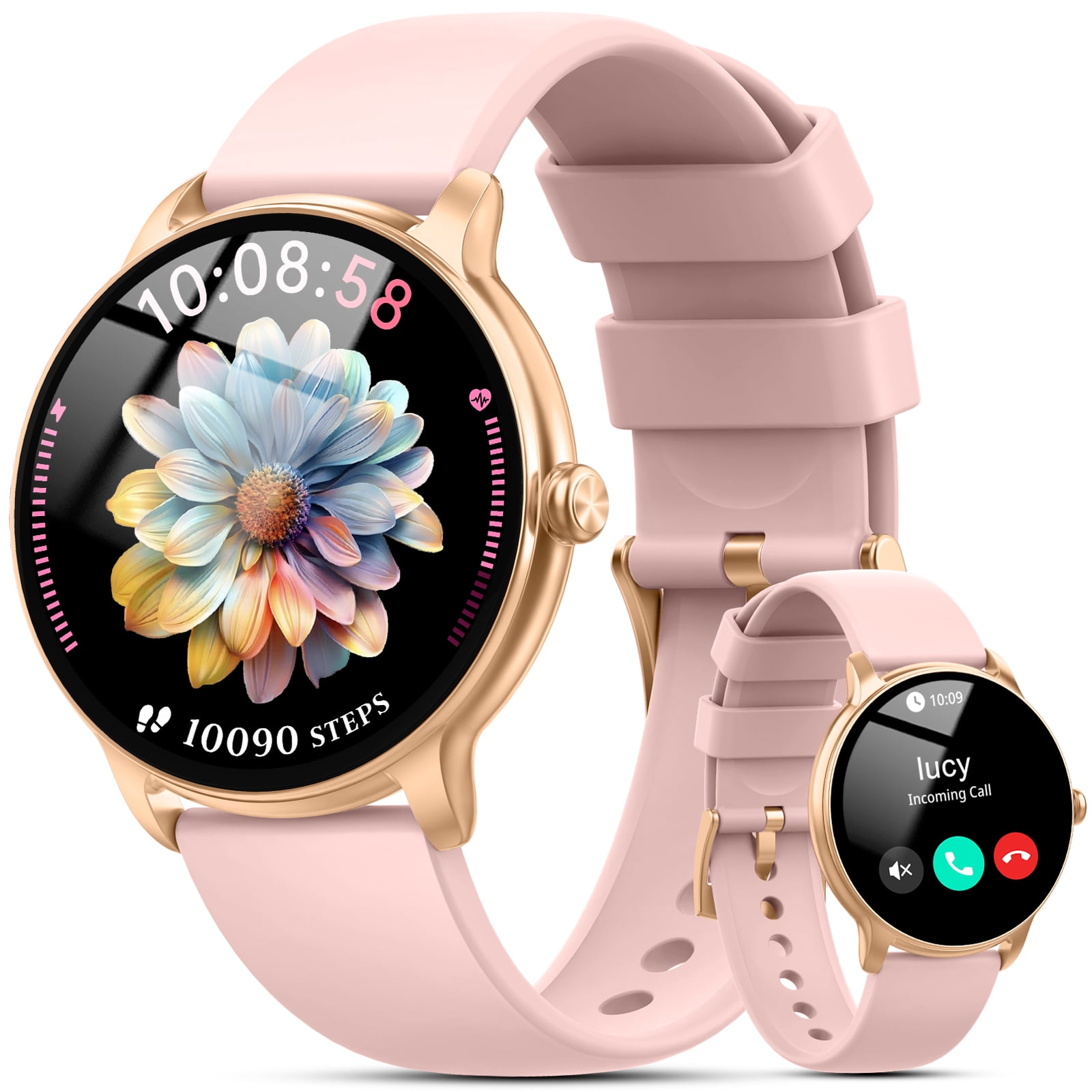 Smart Watches for Women, Answer/Make Call, 1.32'' AMOLED HD Touchscreen Fitness Tracker with IP68 Waterproof, Reminders, 100+ Sports Modes, lightweight, Compatible with Android IOS Phone Pink, Gift