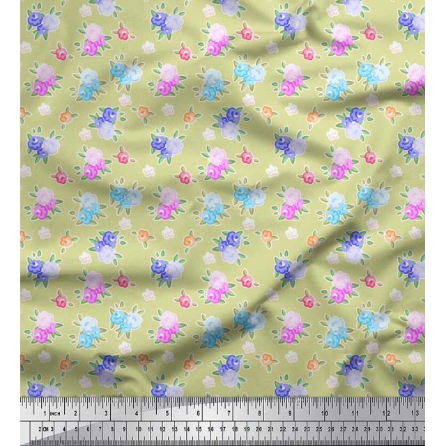 Soimoi Polyester Crepe Fabric Leaves & Floral Artistic Print Fabric by Yard 42 Inch Wide