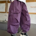 thumbnail image 2 of Cargo Pants Kids Relaxed Fit Baggy Pants Kids Wide Leg Purple Cargo with Pocket Girls Pants Size 4-5 Years, 2 of 9