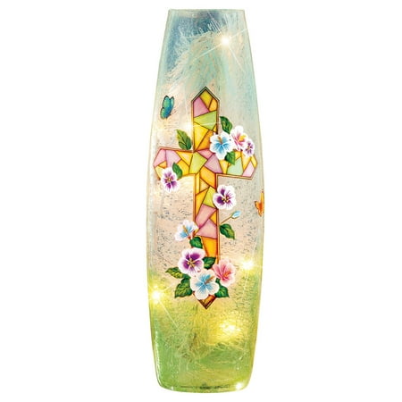 Easter Lanterns Bright Easter Mosaic Cross with Flowers Cracked Glass Hurricane Lamp - Home Décor for Any Room ()