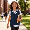 thumbnail image 6 of Kaemgyyd 0-15 T Girl's Sweater Infant Vest Tops Fall V Neck Sleeveless Pullover Cute Color Block Cable Knit Toddler Clothes, 6 of 6
