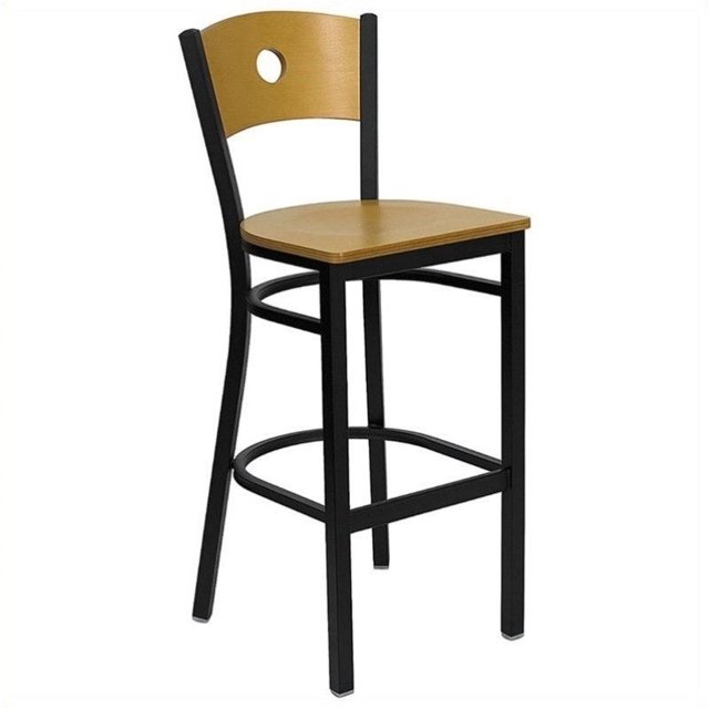 Bowery Hill Tabouret de Bar Arrière Rond Noir de 30 Po en Naturel