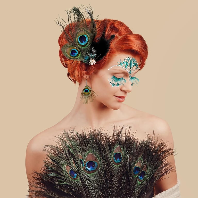 Peacock Feather Jewelry Set for Women, Green Fascinator  display picture 1
