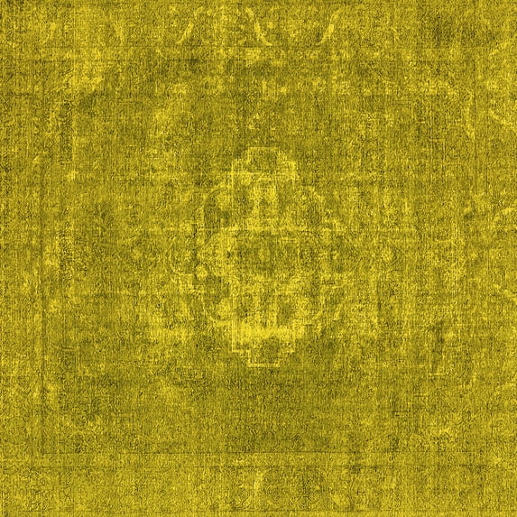 Ahgly Company Indoor Square Oriental Yellow Industrial Area Rugs, 7' Square