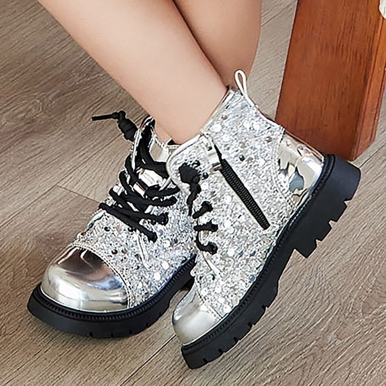 Povozer Girls Glitter Ankle Boots Lace Up Waterproof Combat  display picture 3