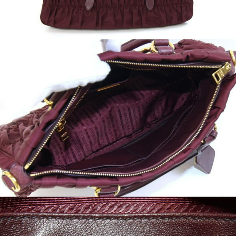 Pre-Owned Prada Handbag BN1407 Bordeaux Nylon and Leather Shoulder