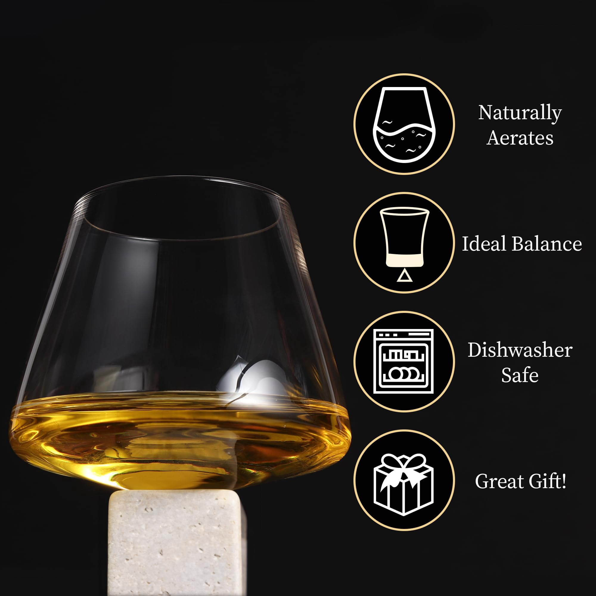 QUAFFER Tilted Whiskey Wine Glasses Tumblers Set of 4 – Naturally Aerates – No Spill Leaning Glass – Modern & Elegant - Old Fashioned Crystal Glass for Drinking Scotch Bourbon Cocktails Glassware