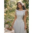 thumbnail image 3 of Black and White Womens Vintage 1960s Retro Polka Dot Swing Dress With Bow, 3 of 8