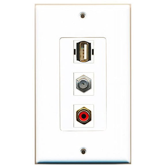RiteAV - 1 Port RCA Red and 1 Port Coax Cable TV- F-Type and 1 Port USB A-A Decorative Wall Plate Decorative